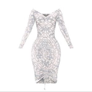 Snake Print Slinky Ruched Dress